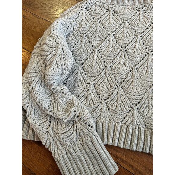 POL CLOTHING Cropped Eyelet Cutout Sweater Grey Turtleneck SMT420A Size Medium - Picture 3 of 4